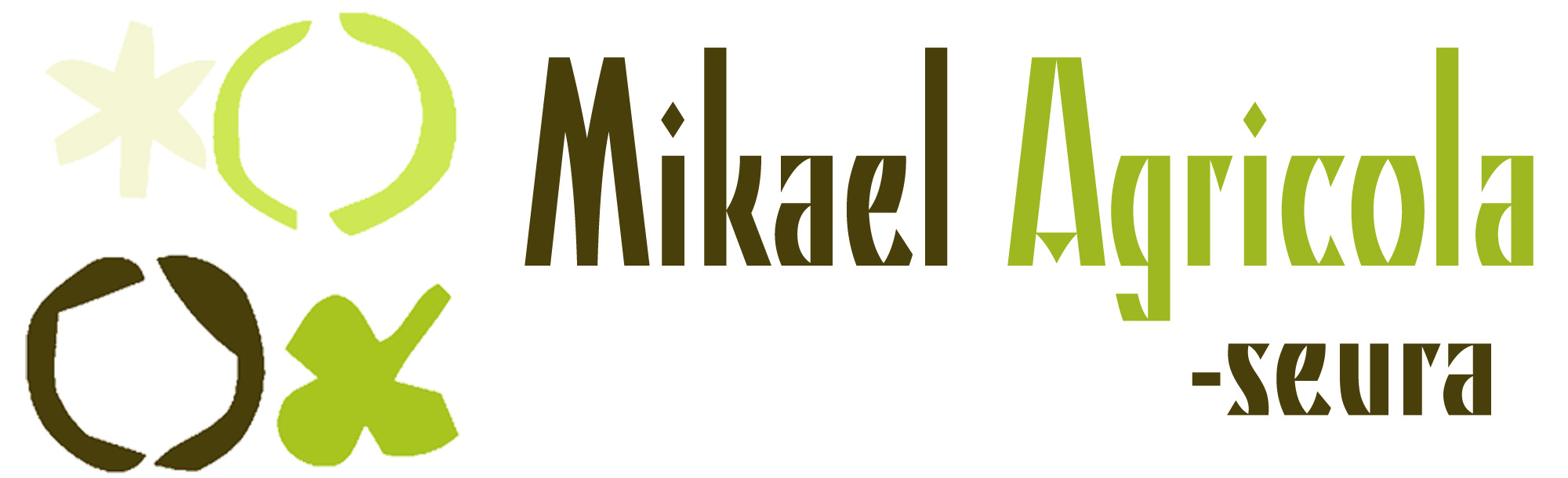 Vihreän eri sävyillä kirjoitettu nimi Mikael Agricola -seura.